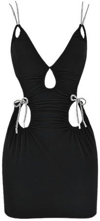 Clothing : Mini Dresses : 'Valerie' Black Crystal Trim Cutout Mini Dress