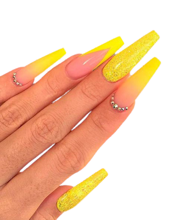 Cute Yellow coffin nails between ombre, glitter, and French nails in 2019 #yellownails | Yellow nail art, Yellow nails design, Yellow nails