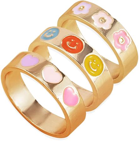 aesthetic smiley and flower gold rings
