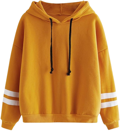 Amazon.com: SweatyRocks Sweatshirt Pullover Fleece Drop Shoulder Striped Hoodie Yellow Small : Sports & Outdoors