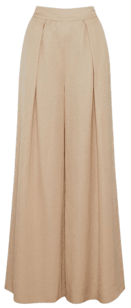 Premium Polished Linen Pleat Front Wide Leg Pants | Karen Millen