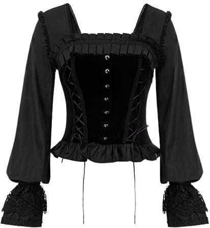 Women Gothic Victorian Long Sleeve Lace-up Tops Corset Overbust Bustier at Amazon Women’s Clothing store: