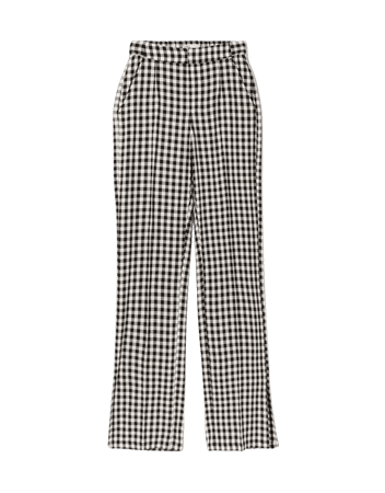 Straight-fit gingham linen pants - Pants - Woman | Bershka