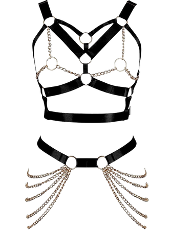 black and gold chest leg harness