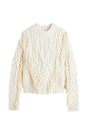 Fringe-trimmed Sweater - Cream - Ladies | H&M US