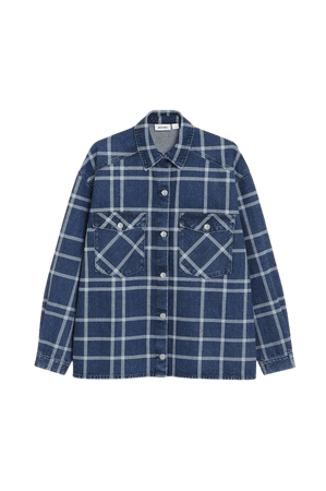 Oversized denim jacket - Blue checked - Denim jackets - Monki WW