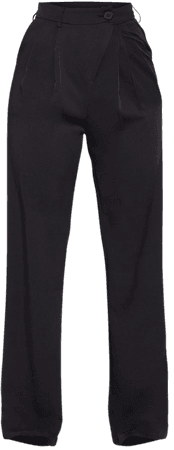 Black Asymmetric Waistband Straight Leg Trousers | PrettyLittleThing USA