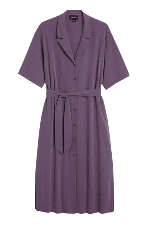Purple long shirt dress with tie waist - Purple medium dusty - Monki WW
