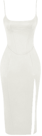 Clothing : Midi Dresses : 'Casimira' Ivory Satin Corset Midi Dress