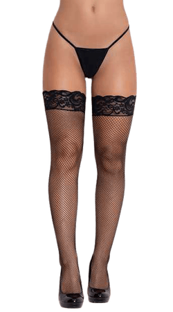 Sexy Stockings Fishnet Thigh High with Silicone Lace Top - Fishnet Stockings - Fishnet Lingerie