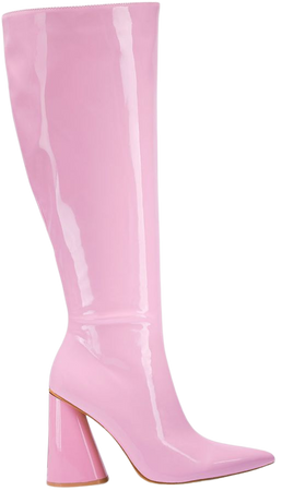 Patent Pointed Toe Knee High Boots - Cider