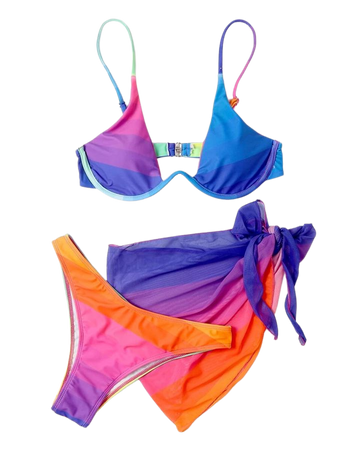 3pack Color Block Underwire Bikini Swimsuit & Beach Skirt | SHEIN USA