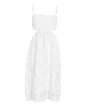 Lace Tie Back Side Cutout Midi Dress | Express