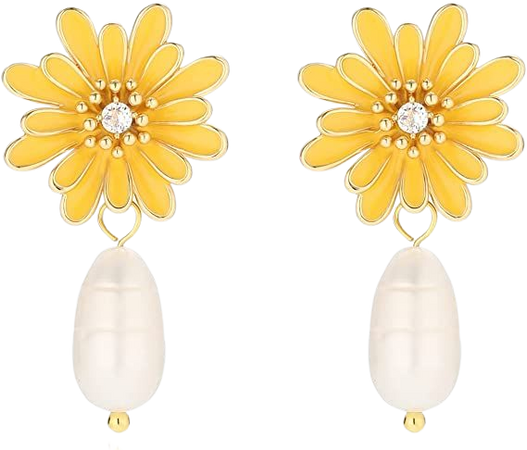Amazon.com: Sunflower Drop Earrings for Women, 16K Gold Plated Flower Pearl Stud Earring Daisy Yellow CZ Earrings Jewelry Gifts (Daisy-Gold): Clothing, Shoes & Jewelry