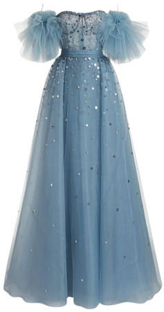 Zuhair Murad Natural Stones embroidered tulle full gown