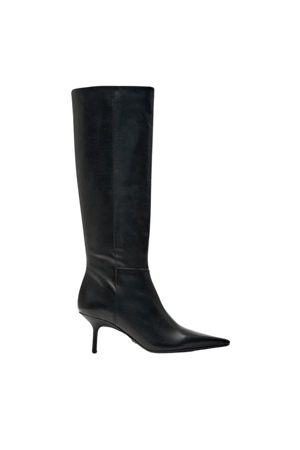 FINE POINTED TOE HEELED LEATHER KNEE HIGH BOOTS - Black | ZARA United States