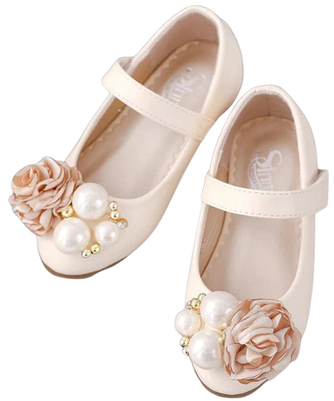 Leather Toddler Girl Shoes Peach Flowers Pearl Beads Floral Flower Girls Shoes Customize Toddler Youth Girls Shoes Beige off white shoes