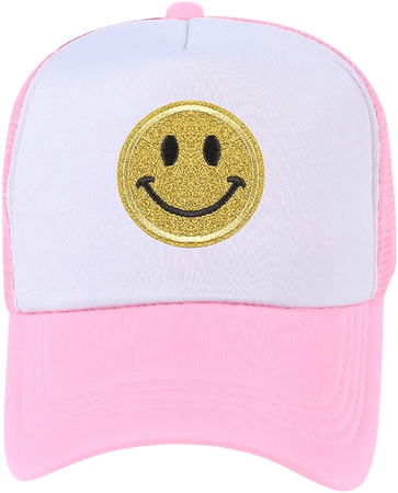 lycycse Smiley Face Hat Womens Mesh Neon Trucker Hats with Sequins Smile Patch Preppy Hat Retro Baseball Cap at Amazon Women’s Clothing store