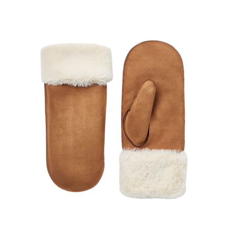 Brown faux fur lined shearling mittens - Gloves - Accessories - women