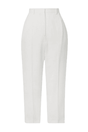 Cropped Grain De Poudre Wool Slim-leg Pants - White