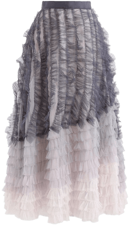 Chic Wish Gradient Tiered Ruffle Mesh Tulle Maxi Skirt - Retro, Indie and Unique Fashion