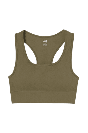 Seamless Sports Bra - Khaki green - Ladies | H&M US