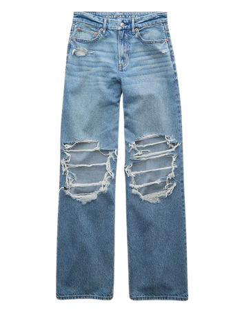 AE Strigid Curvy Super High-Waisted Baggy Straight Ripped Jean