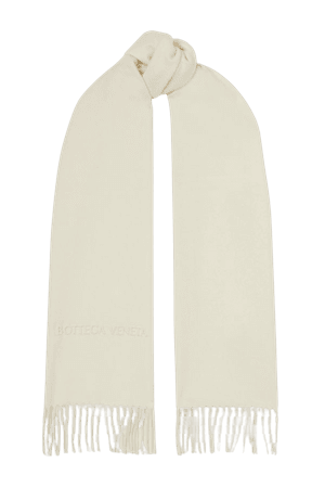 White Fringed embossed cashmere scarf | Bottega Veneta | NET-A-PORTER