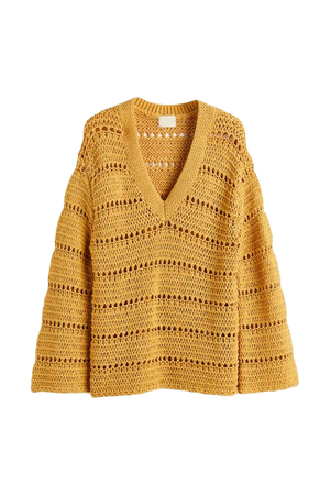 Oversized Hole-knit Sweater - Yellow - Ladies | H&M US