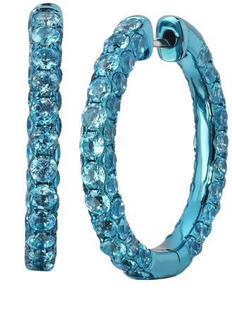 18k White Gold Large Swiss Blue Topaz 3 Sided Hoop Earrings In Blue Rhodium By Graziela | Moda Operandi