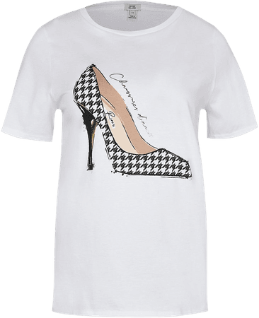 White dogtooth shoe print easy fit t-shirt | River Island