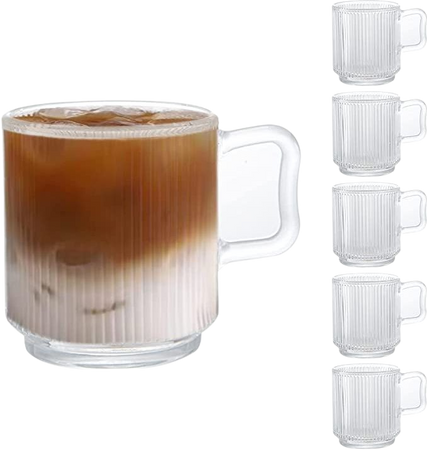 Amazon.com: [6 PACK, 12 OZ] DESIGN•MASTER Premium Glass Coffee Mugs with Handle, Classic Vertical Stripes Tea Cup,Transparent Tea Glasses for Hot/Cold Beverages, Perfect Design for Americano, Cappuccino, Latte. : Home & Kitchen