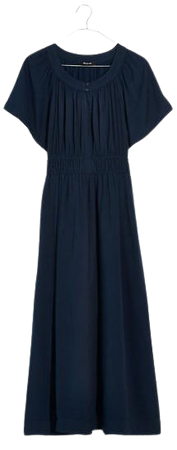 Sophia Split-Neck Short-Sleeve Midi Dress