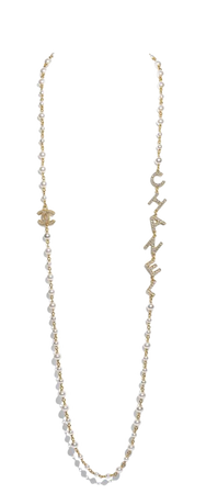 Long Necklace, metal, glass pearls & strass, gold, pearly white & crystal - CHANEL
