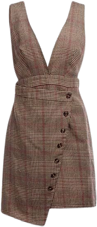 FREE LADY Houndstooth Women Overalls Skirt Dress Pocket Camisole Vest Dress Skirt (Medium, Brown) at Amazon Women’s Clothing store