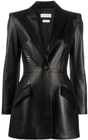 Alexander McQueen Stapled Leather Black Blazer Jacket - Farfetch