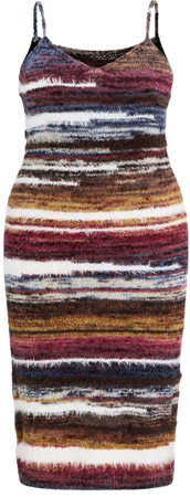 Fuzzy Knitted Stripe Backless Midi Dress Curve & Plus - Cider