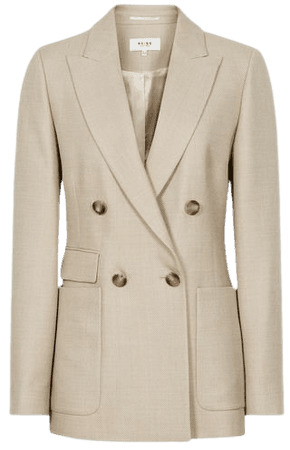 Reiss Neutral Larsson Double Breasted Twill Blazer | REISS USA