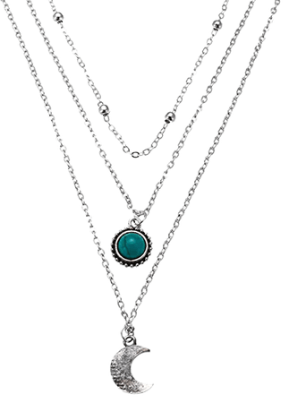Moon Leaf Turquoise Bohemian Pendant Necklace Fashion Multilayer Crescent Beads Chain Jewelry for Women and Girls (Silver B): Beauty