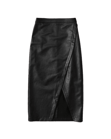 Women's Vegan Leather Wrap Midi Skirt | Women's New Arrivals | Abercrombie.com