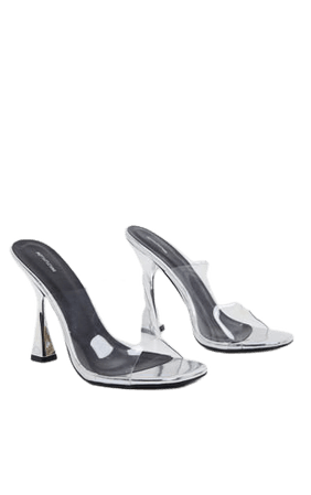 Silver Flare Heel Mule Sandal | Shoes | PrettyLittleThing