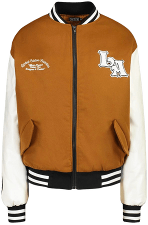 brown varsity jacket