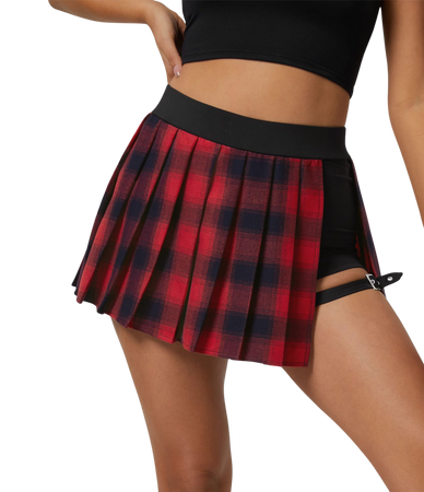 High Waisted Pleated 2-in-1 Side Pocket Adjustable Buckle Plaid Micro Casual Skirt | Halara | $42.95