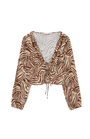 Brown zebra print blouse - pull&bear