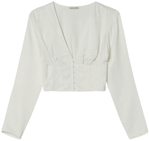 Satin finish long sleeve V-neck blouse - T-shirts - Woman | Bershka