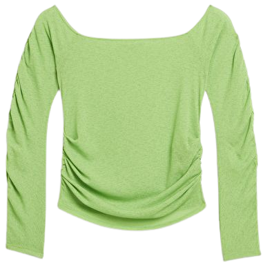 Ruched off shoulder ribbed top - Green - Monki WW