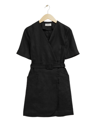Tailored Linen Belted Mini Dress - Black - Mini dresses - & Other Stories US