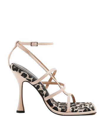 Cream animal print heeled sandals | River Island