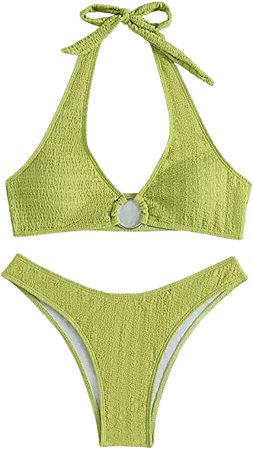 Amazon.com: SweatyRocks Women's 2 Piece Swimsuit Solid Halter High Cut Bikini Bathing Suit : Clothing, Shoes & Jewelry