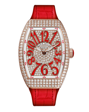 Franck Muller 18K Rose Gold Diamond Lady Vanguard Watch with Red Alligator Strap | Neiman Marcus